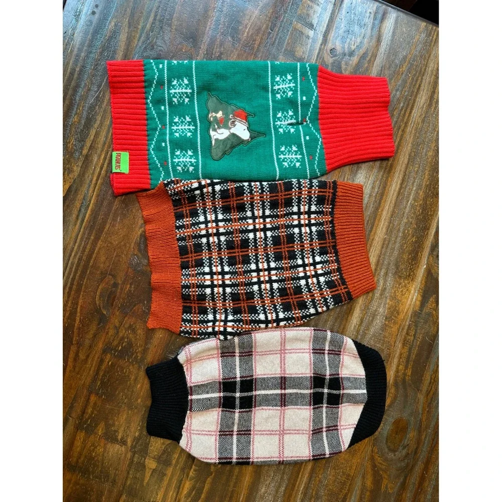 Small Dog Sweater Bundle Peanuts Snoopy Christmas Plaid Nicole Miller Set of 3 S